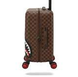 Sprayground Damier Ebene Shark Mouth Rolling Carry-On Suitcase - Brown