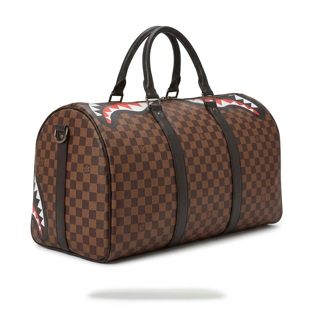Sprayground Shark Mouth Checkerboard Duffle Bag - Brown