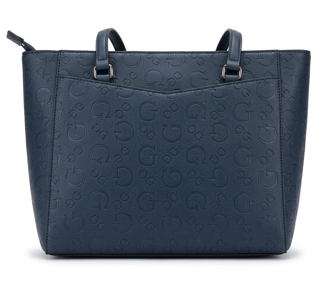 Guess Women Monogram Debossed Logo Tote Bag - Navy Blue