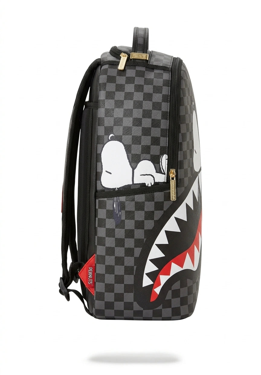 Sprayground Peanuts Snoopy Shark Checkered Backpack - Black Grey