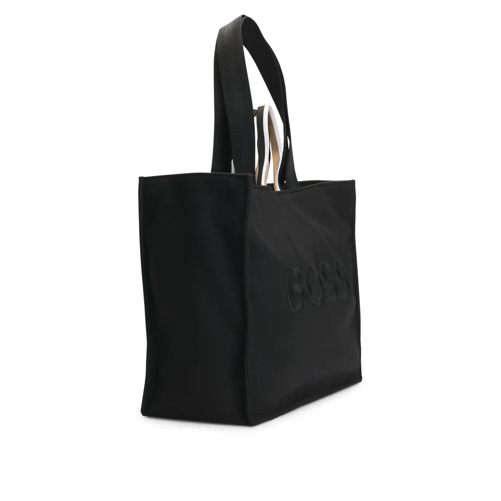Boss Tote Bag with Oversize Embroidered Logo - Black