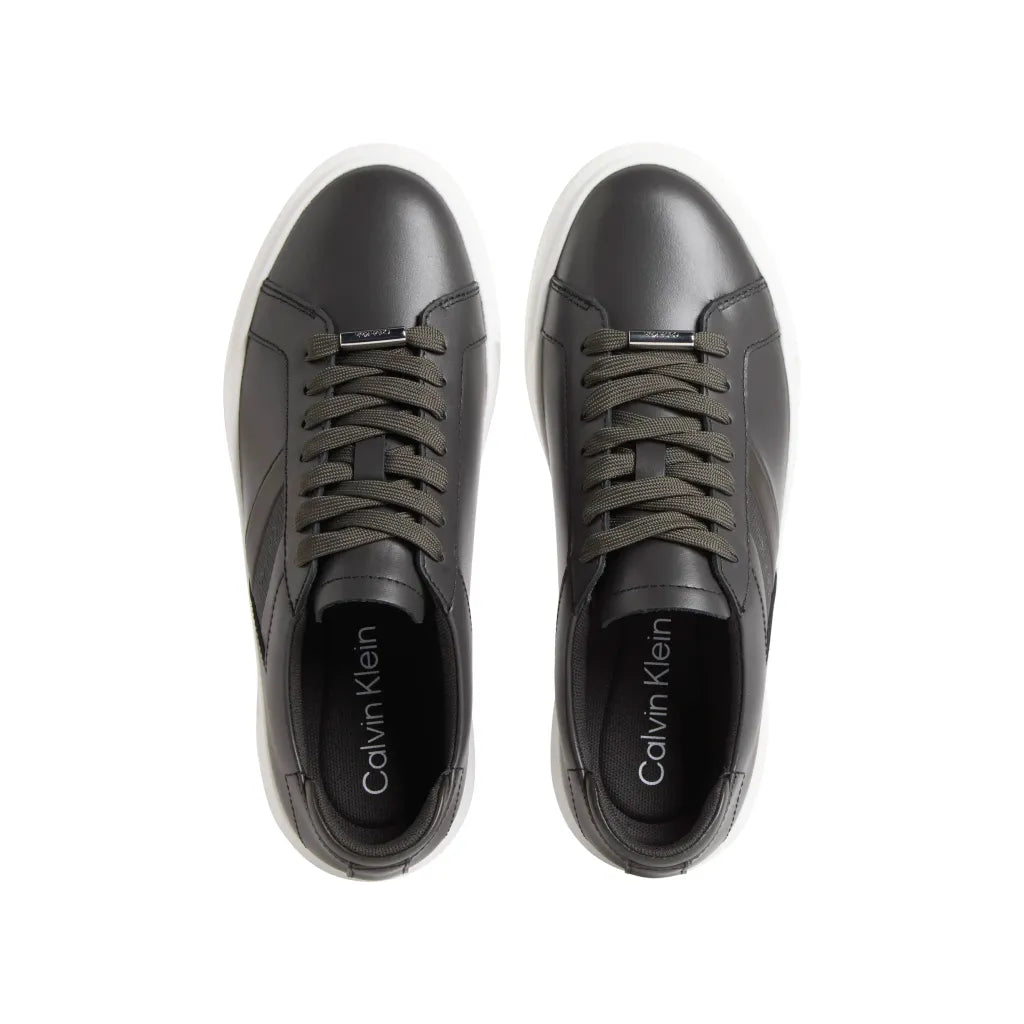 Calvin Klein BASKET CUPS LACE UP LOGO TAPE Grey Women's Casual Athletic Shoes