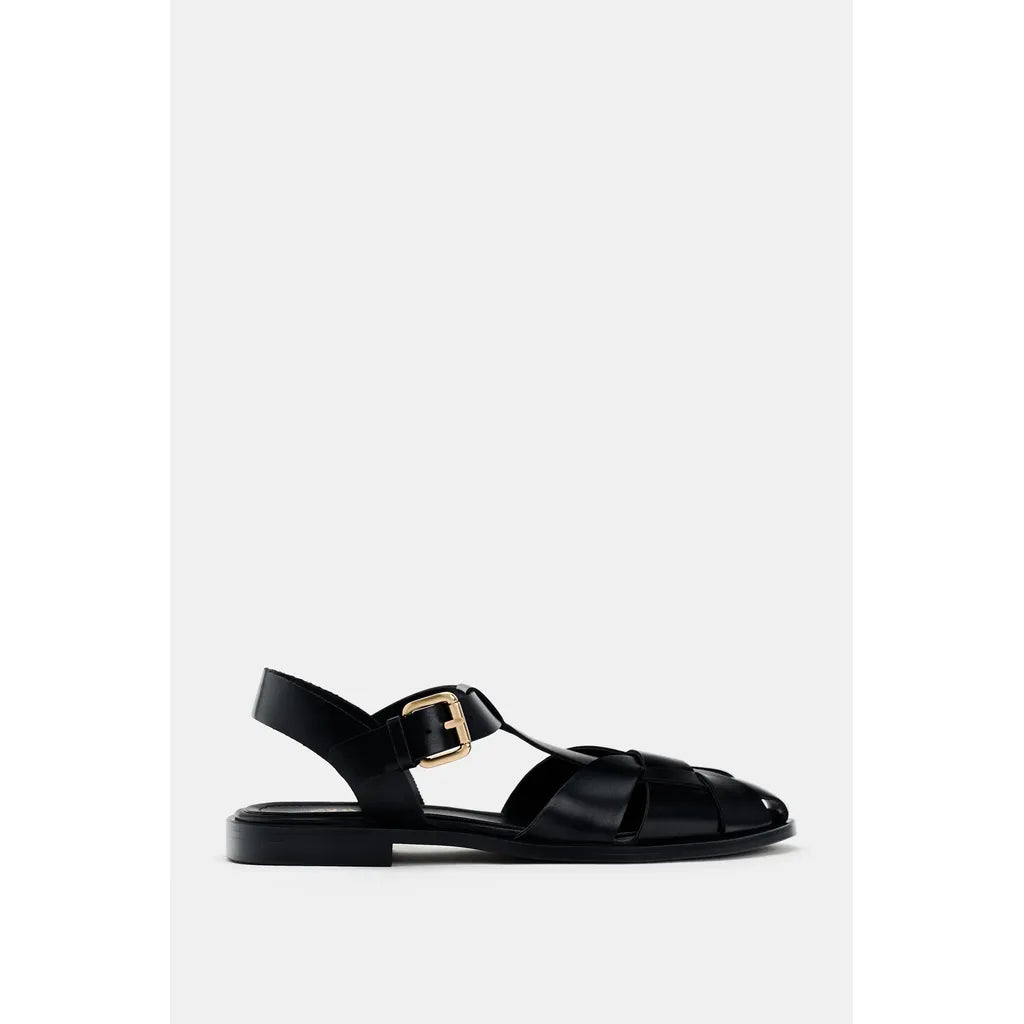 ZARA FLAT CAGE SANDALS - Black
