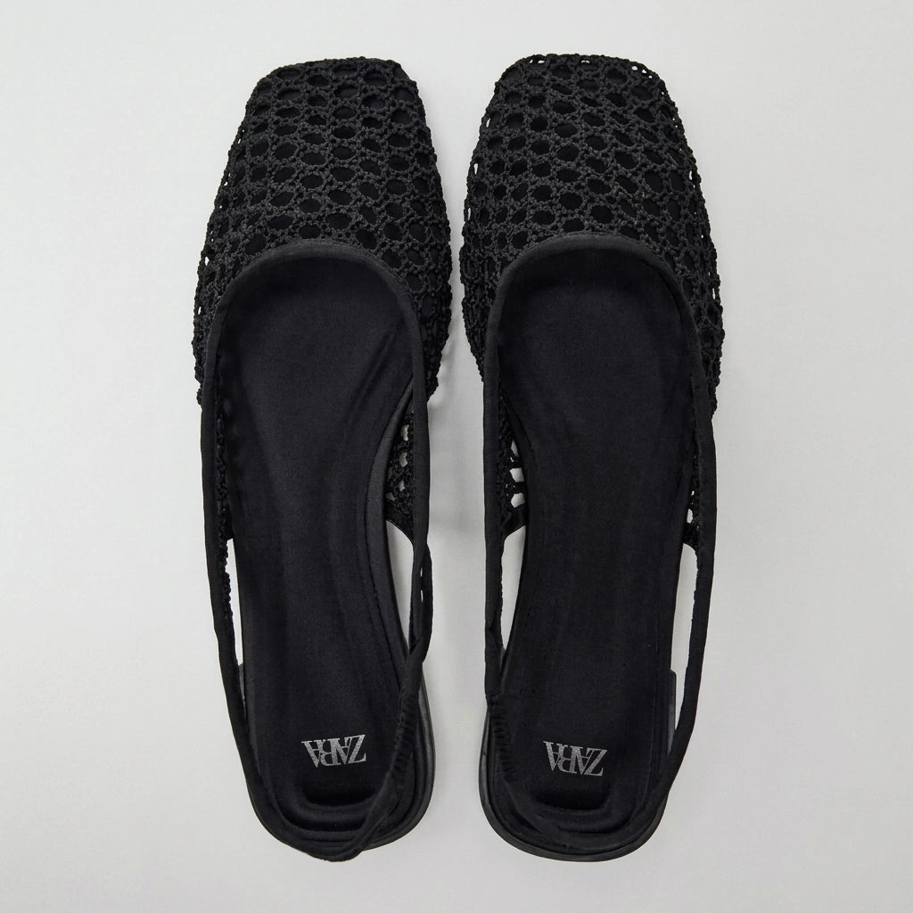 ZARA Black Crochet Pointed Slingback Flats