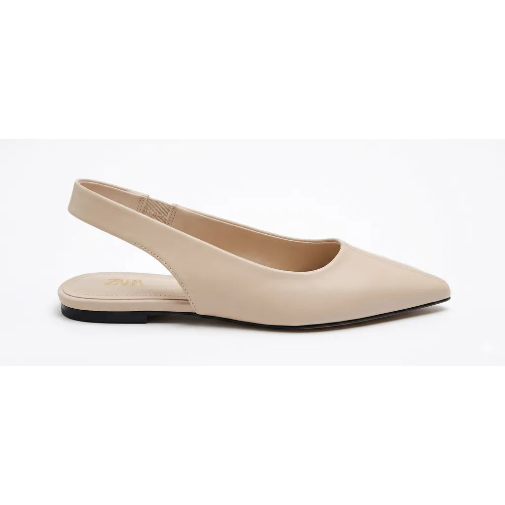 ZARA Slingback Kitten Heel Shoes - Creme