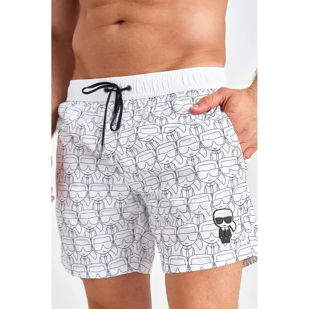 Karl Lagerfeld Ikonik All-Over-Print Board Shorts - White