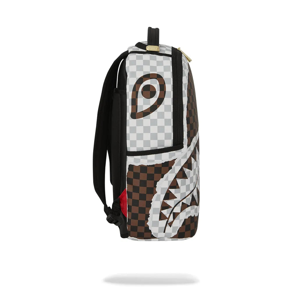 CREAM AND BROWN TEAR CHECK BACKPACK