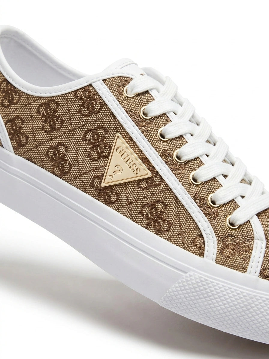 GUESS Women's Low-Top Monogram Print Lace-Up Sneakers - Brown/White