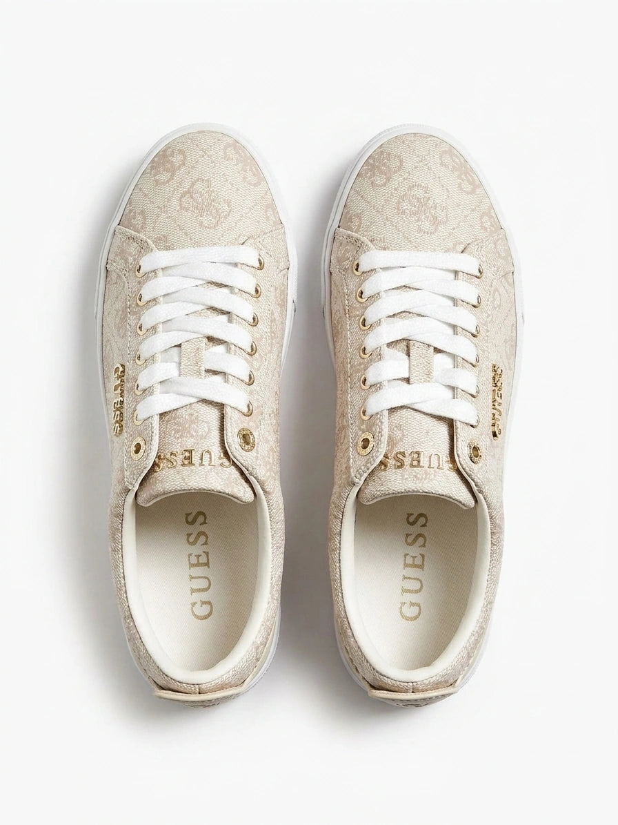 GUESS Women's All-Over Logo Lace-Up Sneakers - Beige