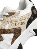 GUESS Mixed Material Logo Print Chunky Sneakers - White Brown Multi