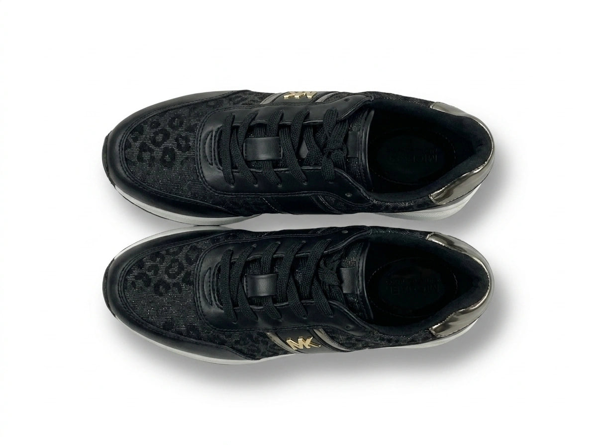 Michael Kors Women's Kameron Leopard Print Wedge Trainer Sneakers - Black/Silver