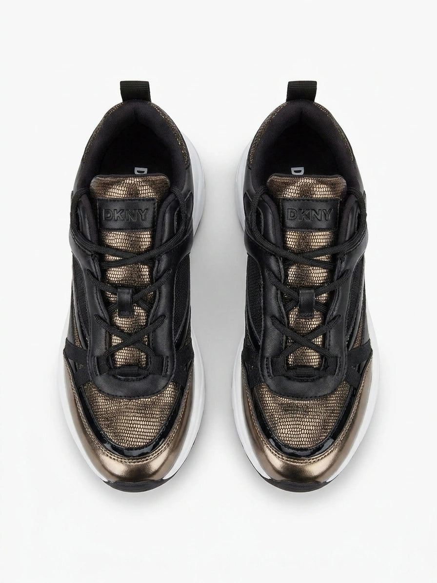 DKNY Women's Textured Panel Chunky Sneakers - Black Gold