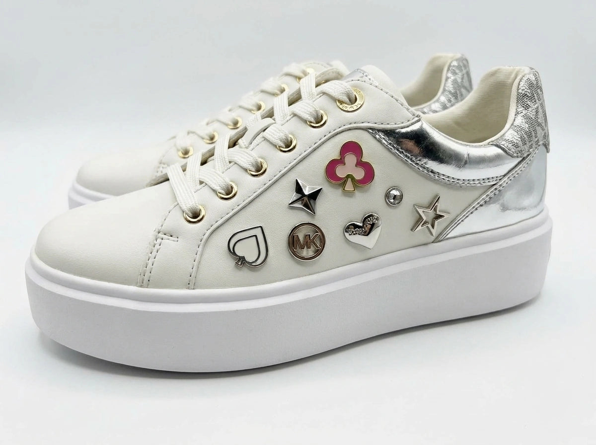 Michael Kors Girls Charm Platform Sneakers - White/Silver