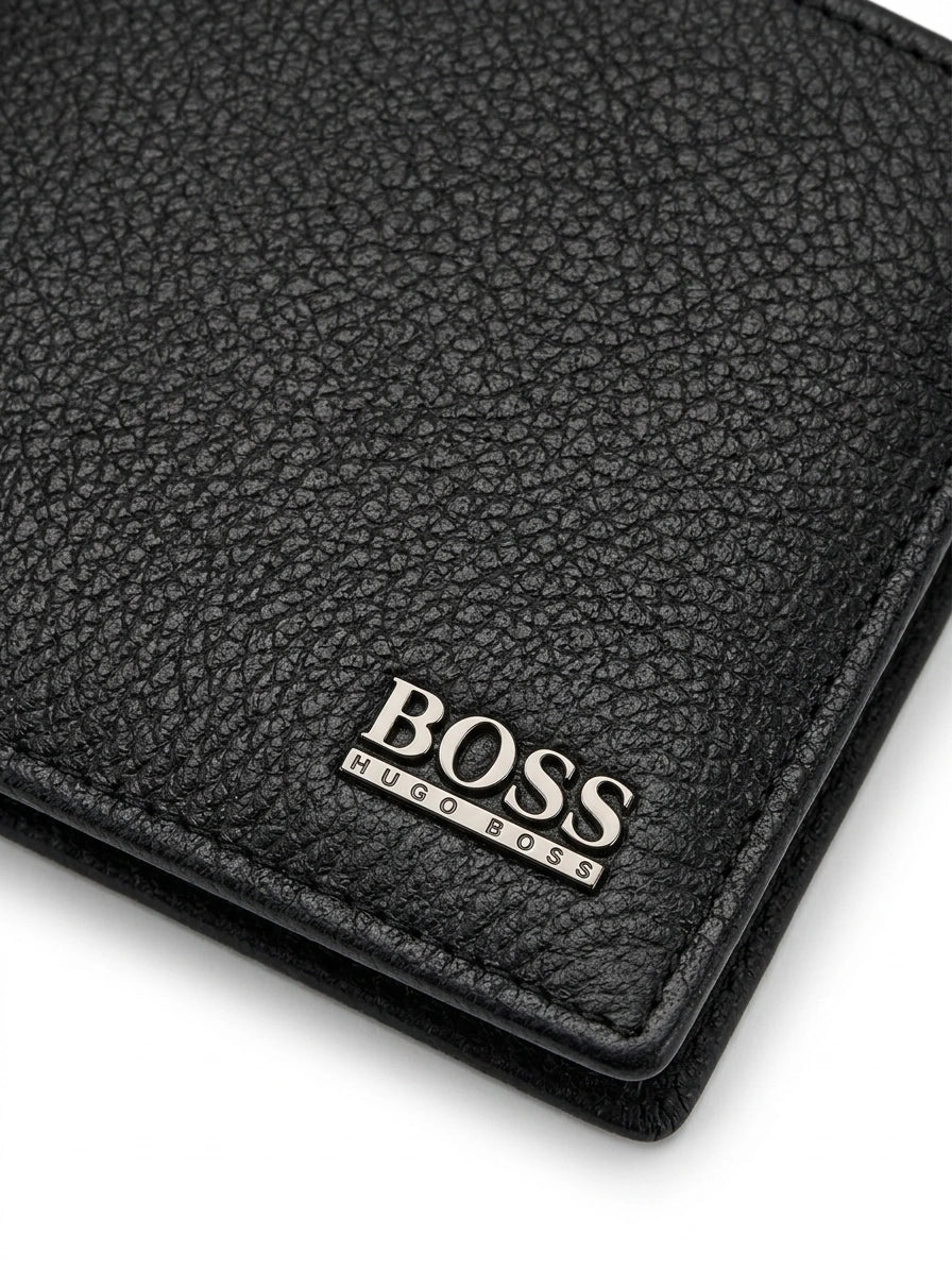 BOSS Men Grain Leather Bi-Fold Wallet - Black