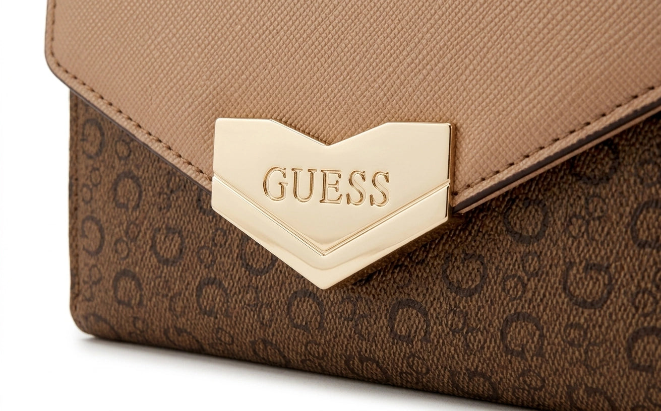 Guess Women's Monogram Flap Wallet - Brown/Beige