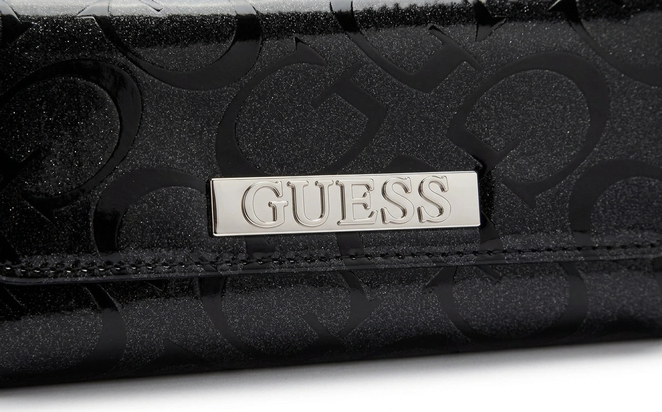 Guess Women Embossed Logo Patent Flap Wallet - Black