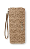 GUESS Women's Monogram Zip-Around Wristlet Wallet - Brown