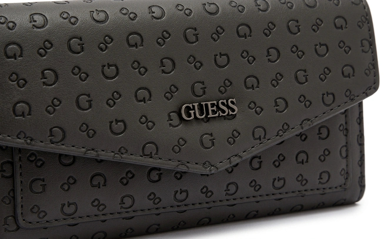 Guess Women's Monogram Embossed Flap Wallet - Dark Grey