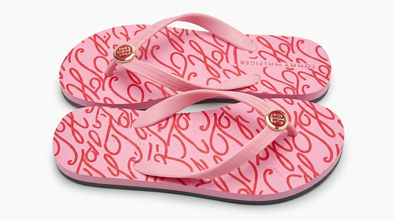 Tommy Hilfiger Women's Monogram Print Flip Flops - Light Pink