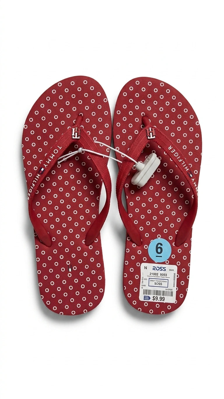 Tommy Hilfiger Women's Patterned Footbed Flip Flops - Red