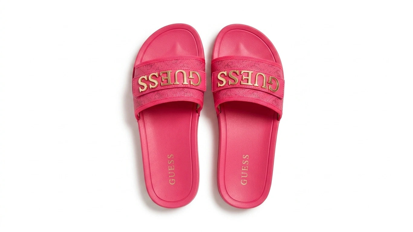 GUESS Women's Logo Detail Pool Slides - Fuchsia