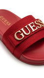 GUESS Women's Glamour Velvet Logo Slides - Red