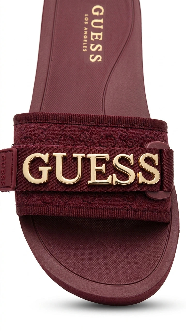 GUESS Women's Adjustable Logo Pool Slides - Burgundy