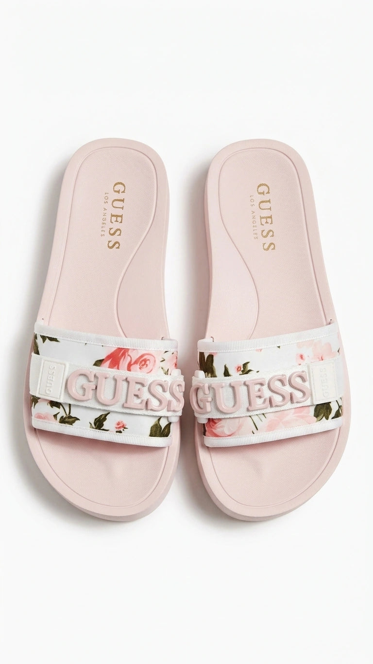 GUESS Women's Floral Logo Platform Slide Sandals - Pink