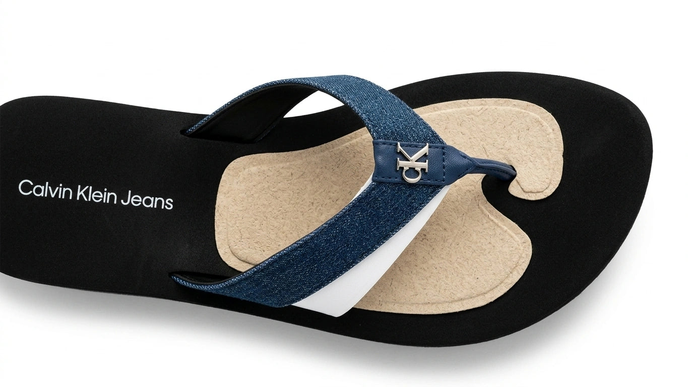 Calvin Klein Jeans Women's Denim Wedge Thong Sandals - Blue