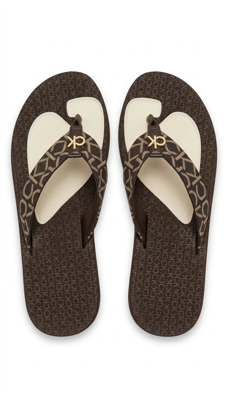Calvin Klein Women Monogram Platform Flip Flops - Brown Beige
