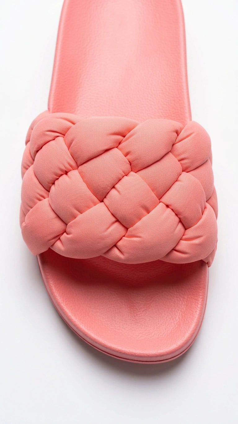 Generic Women's Puffy Woven Strap Slides - Coral