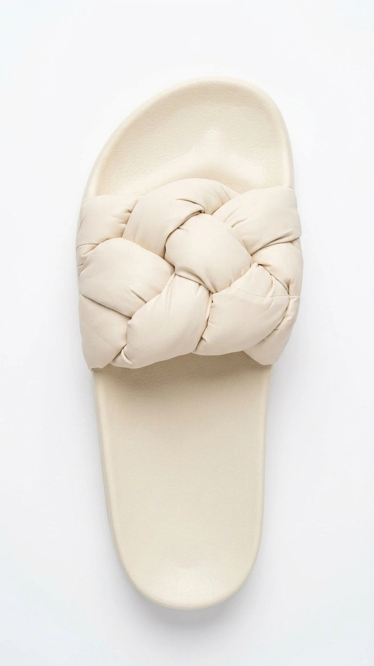 Unbranded Women's Braided Strap Comfort Slides - Nude Beige