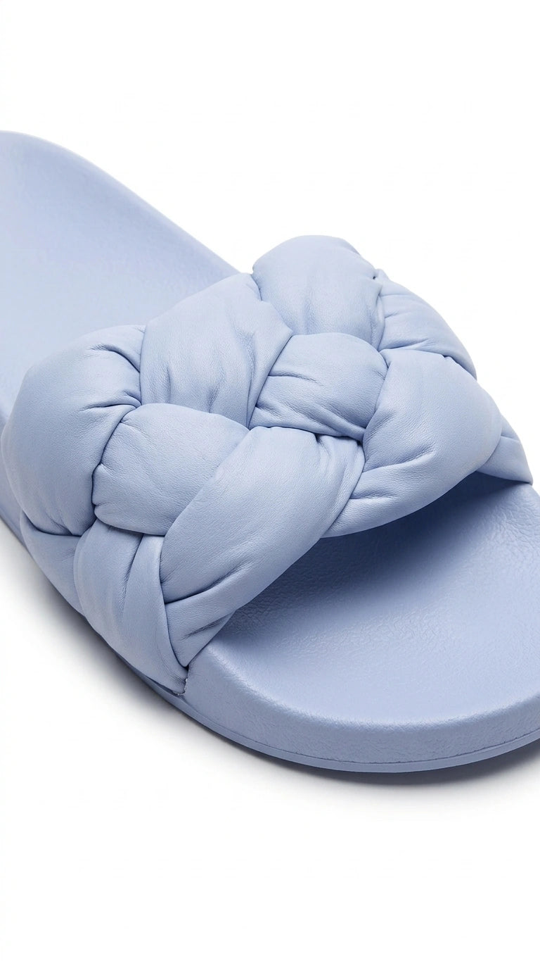 Generic Braided Puffy Strap Slides - Light Blue