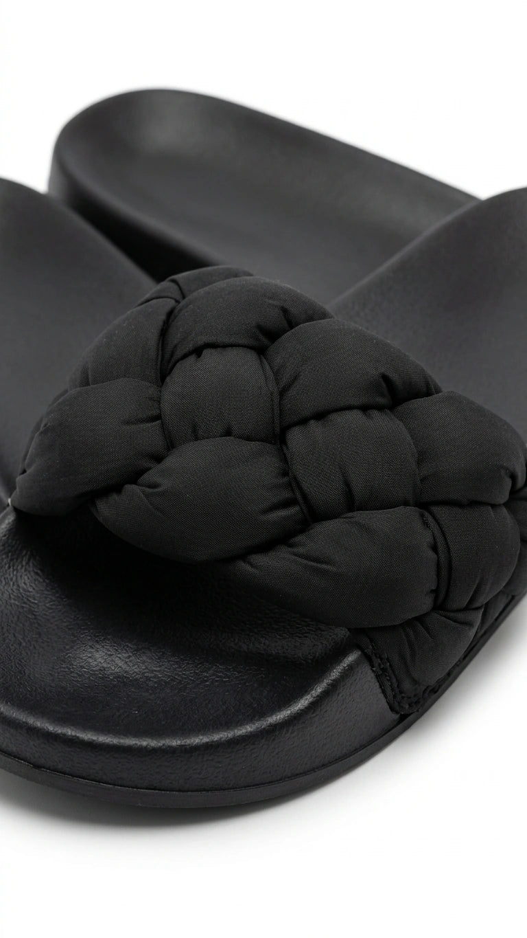 Generic Padded Braided Strap Slide Sandals - Black