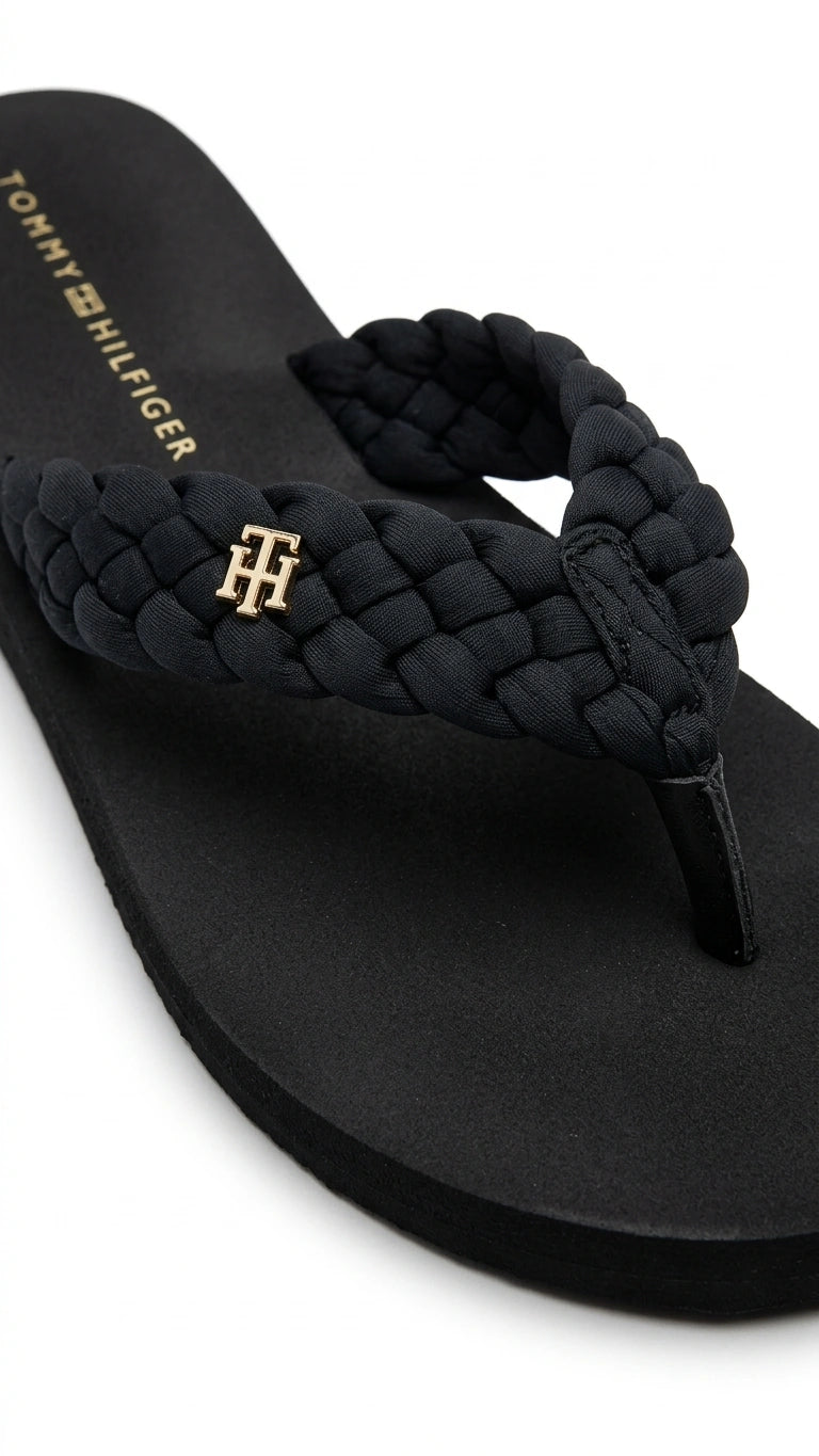 Tommy Hilfiger Women Braided Strap Flip Flops - Black