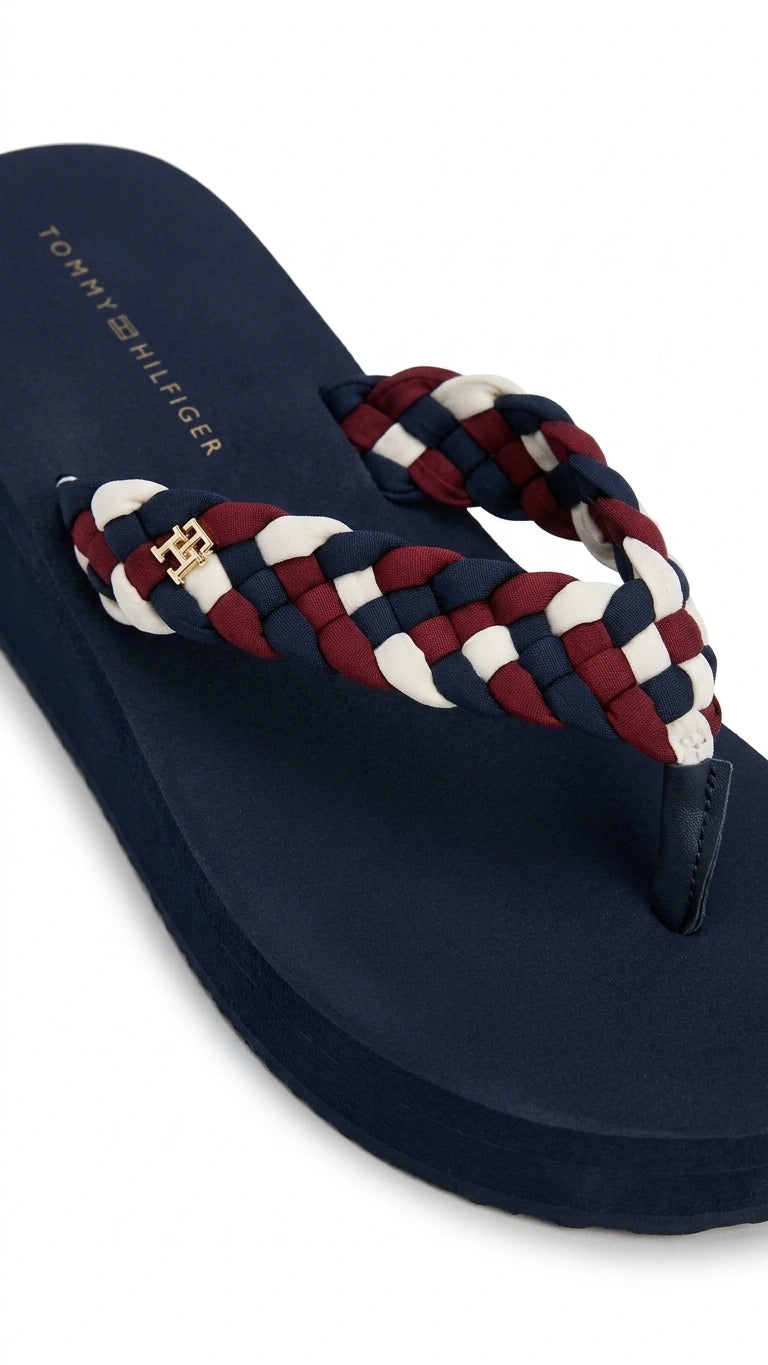 Tommy Hilfiger Women's Woven Strap Platform Flip-Flops - Navy Blue