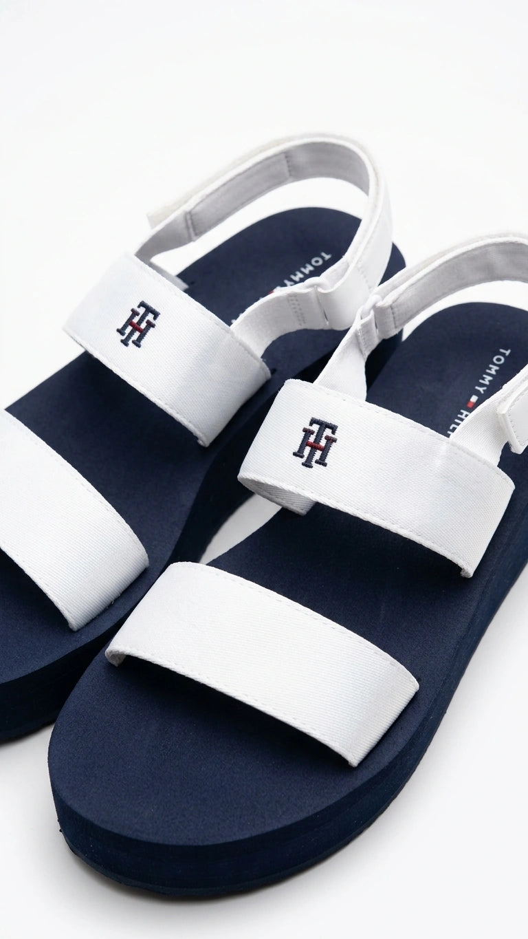 Tommy Hilfiger Women's TH Monogram Platform Sandals - White/Navy