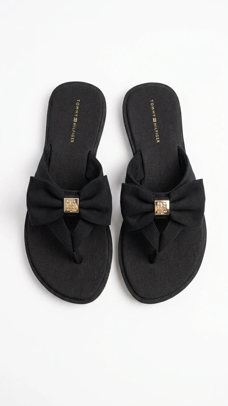 Tommy Hilfiger Women's Monogram Fabric Thong Sandals - Black