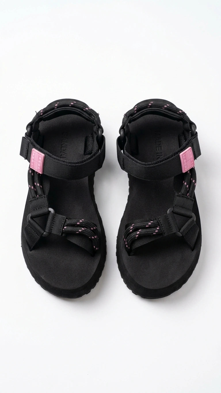 Tommy Hilfiger Women Platform Sport Sandals - Black with Pink Accents