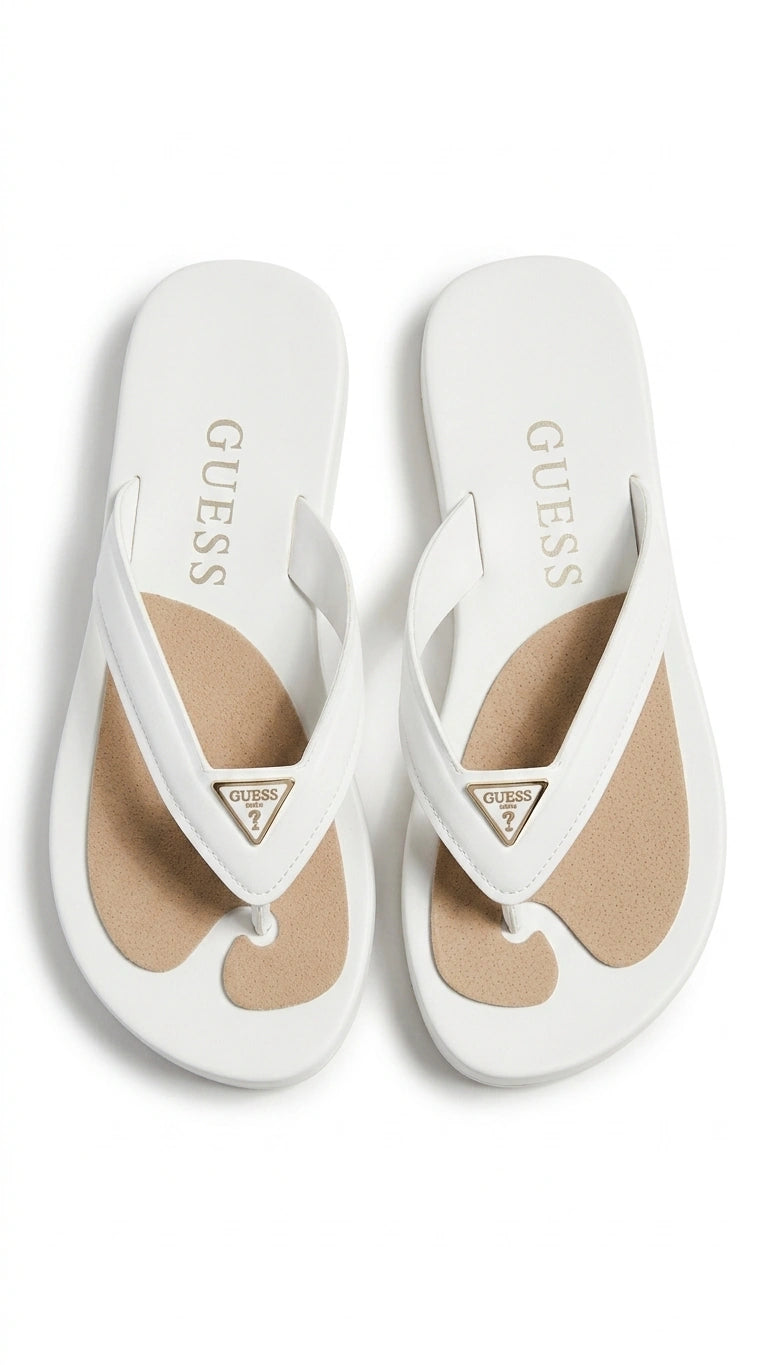 Guess Women's Logo Charm Platform Flip Flops - White