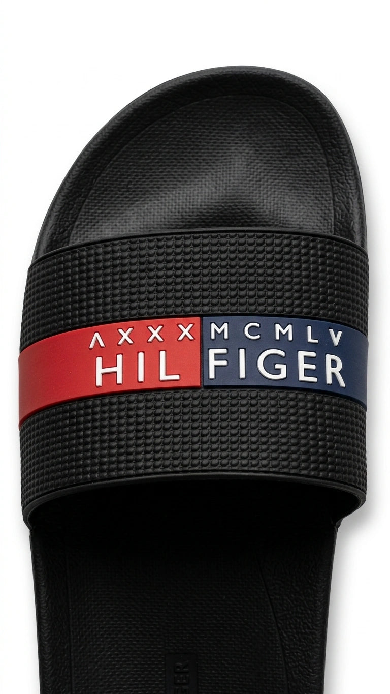 Tommy Hilfiger Men MCMLXXXV Pool Slides - Black