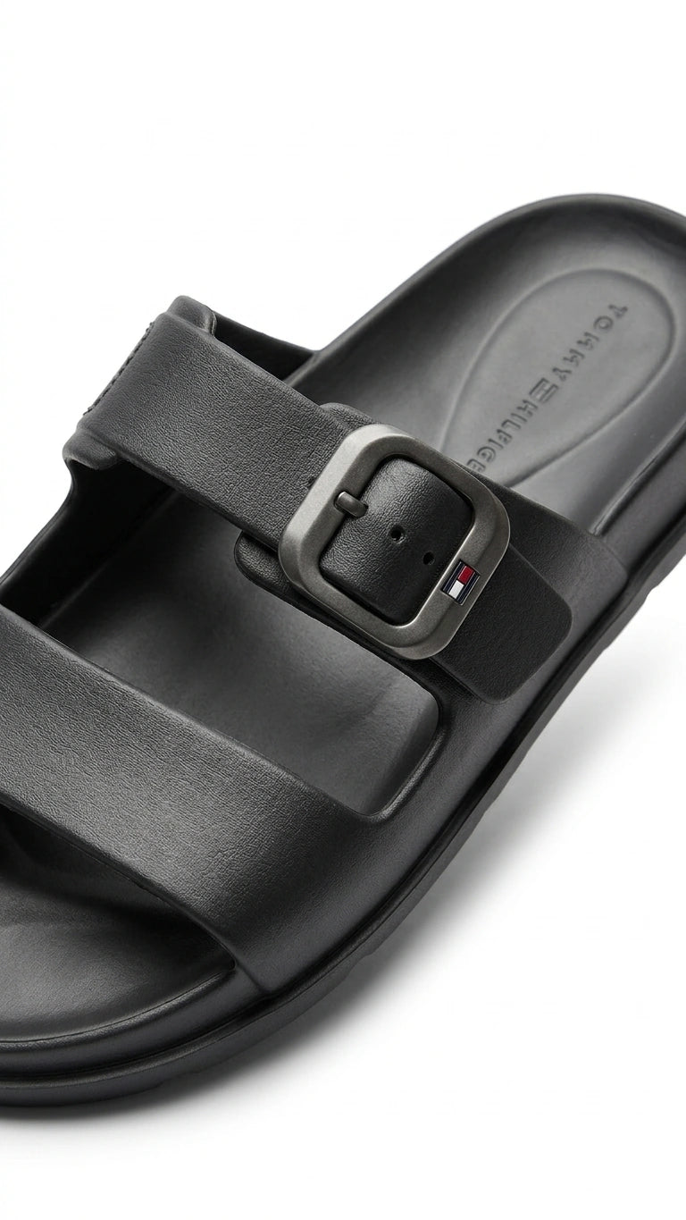 Tommy Hilfiger Men's Two-Strap Buckle Slides - Black