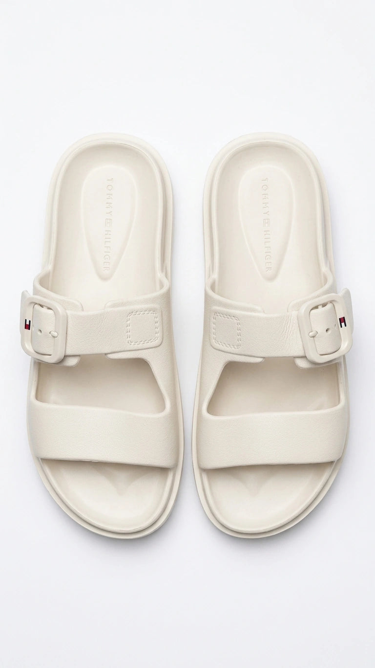 Tommy Hilfiger Women's Double Strap Buckle Slides - Ecru