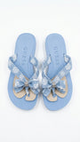 Guess Women's Monogram Denim Bow Flip Flops - Light Blue