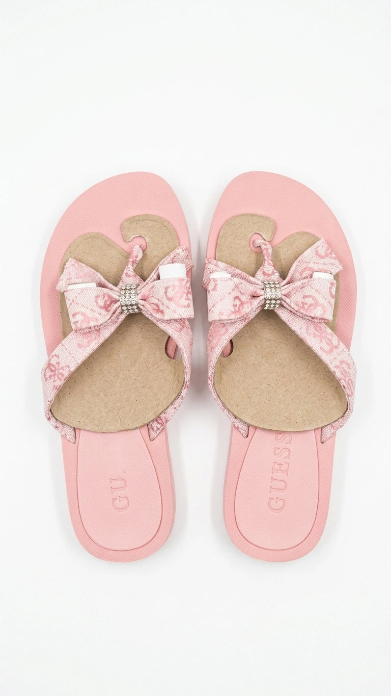 GUESS Women's Monogram Bow Platform Flip Flops - Pink Multi