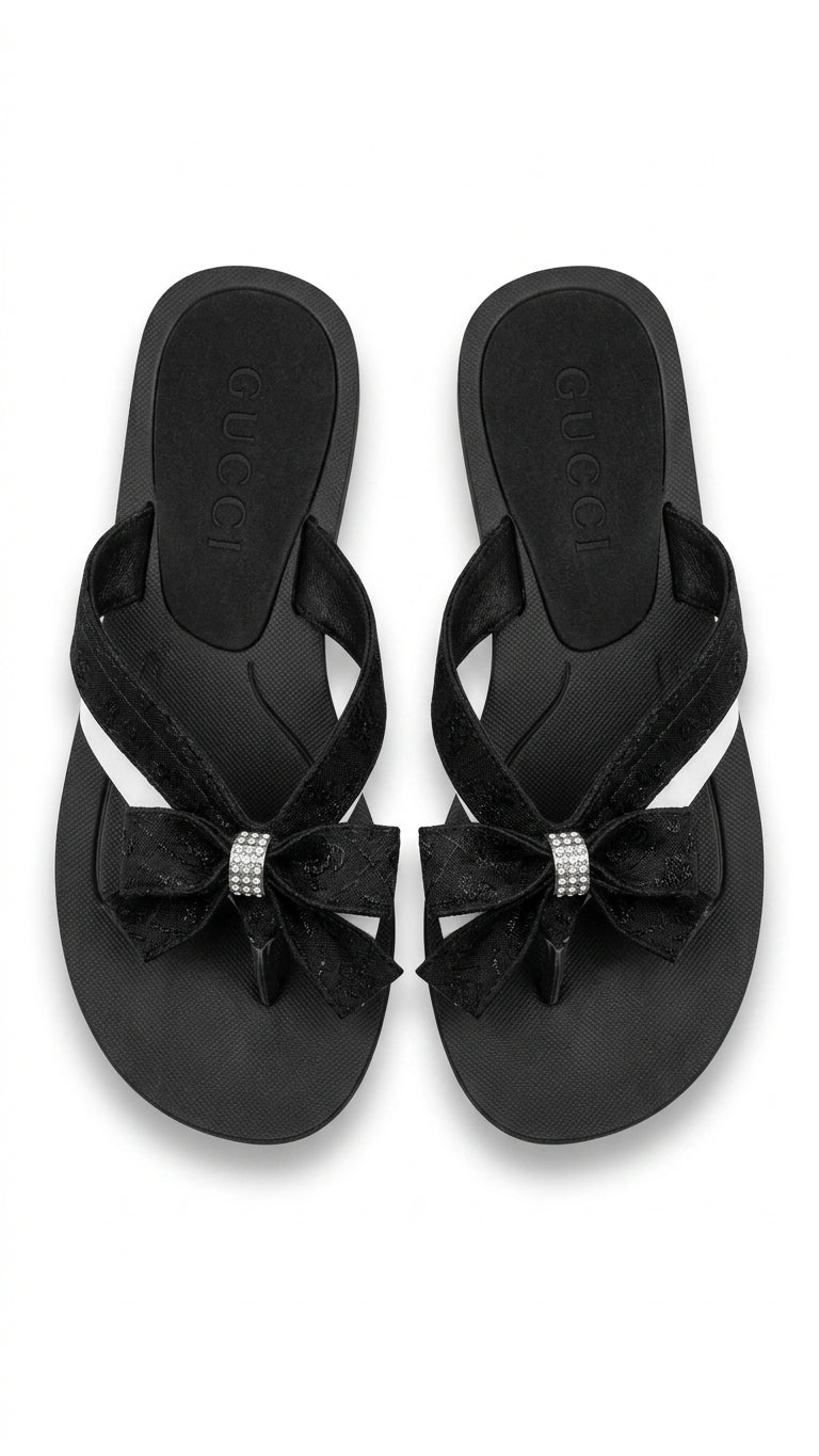 Guess Women's Bow Detail Flip Flops - Black/White