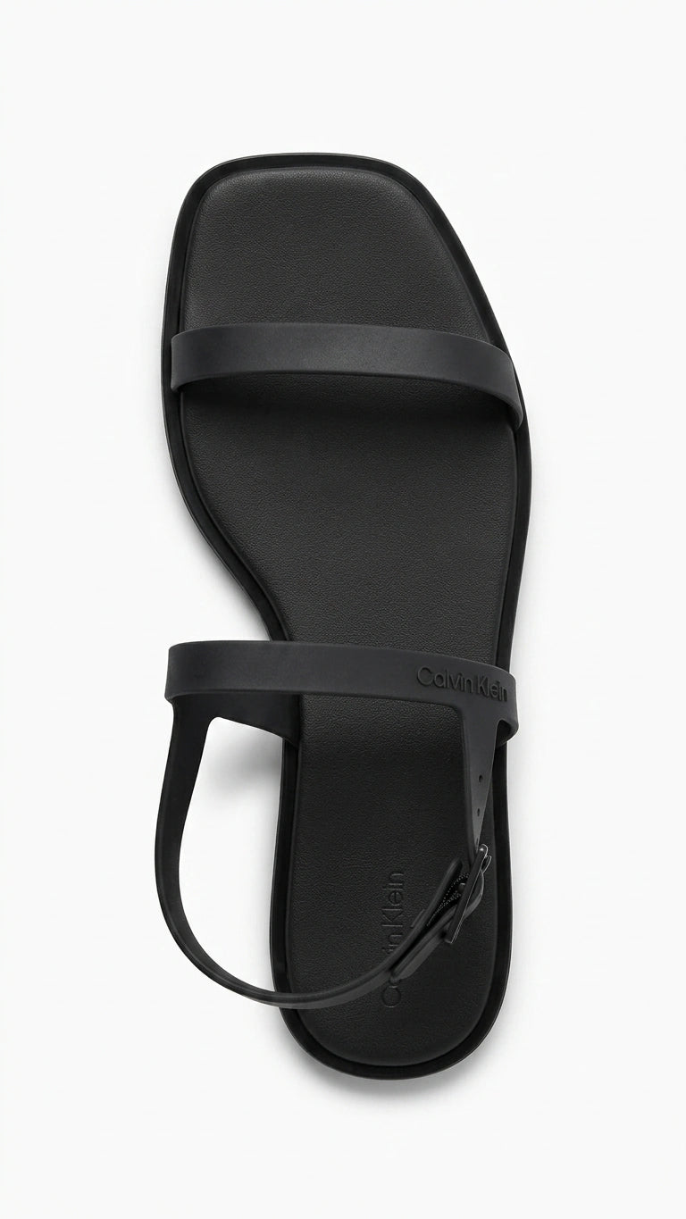 Calvin Klein Women Square Toe Ankle Strap Flat Sandals - Black