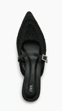 ZARA Woven Pointed Toe Mules - Black