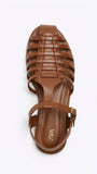 ZARA Women Woven Caged Flat Sandals - Brown