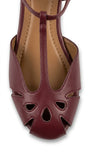 ZARA Women's Cut-Out T-Strap Flat Sandals - Burgundy